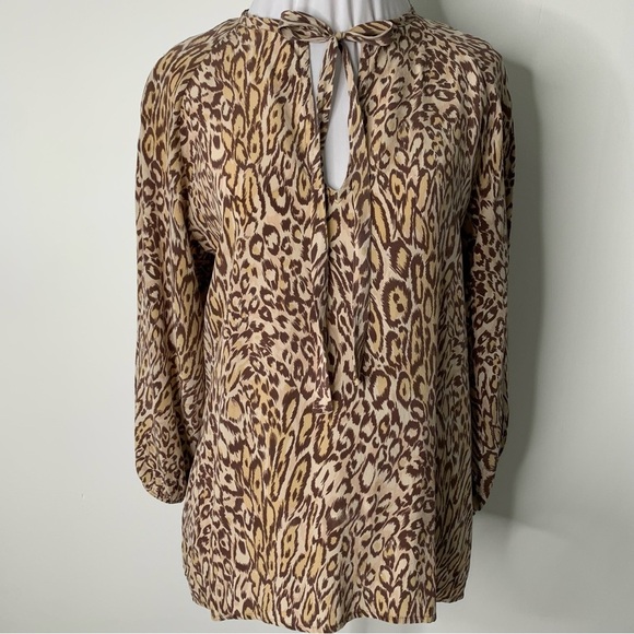 Tucker Women's Leopard Print Long Sleeve 100% Silk Blouse Size Small - Picture 1 of 14